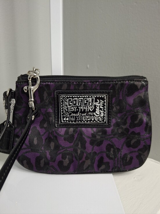 Coach Handbags - Coach Poppy Purple Leopard Print Wristlet Pouch Y2K Glam EUC